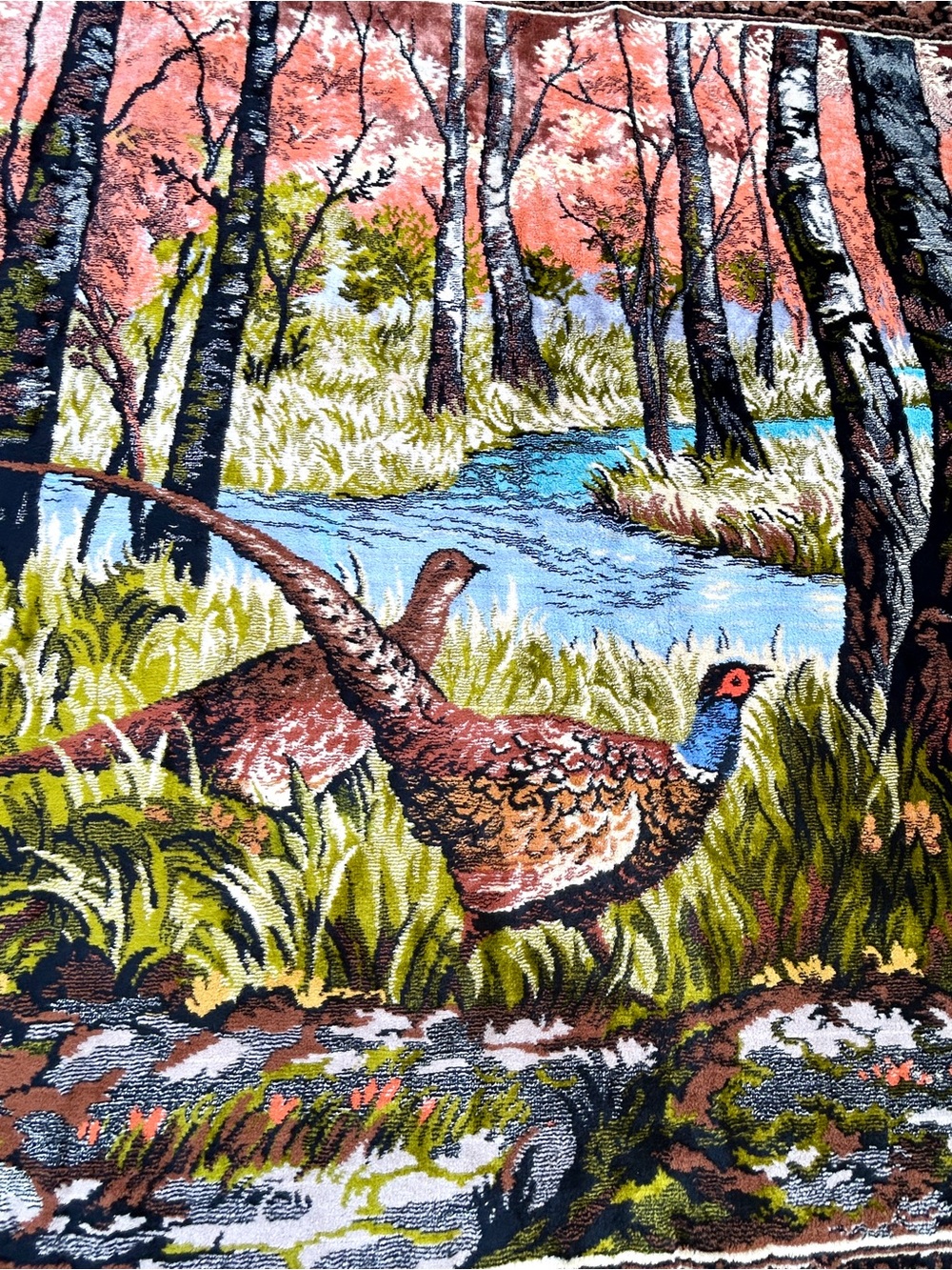 Autumn Pheasant Landscape Wall Tapestry in Rust and Blue